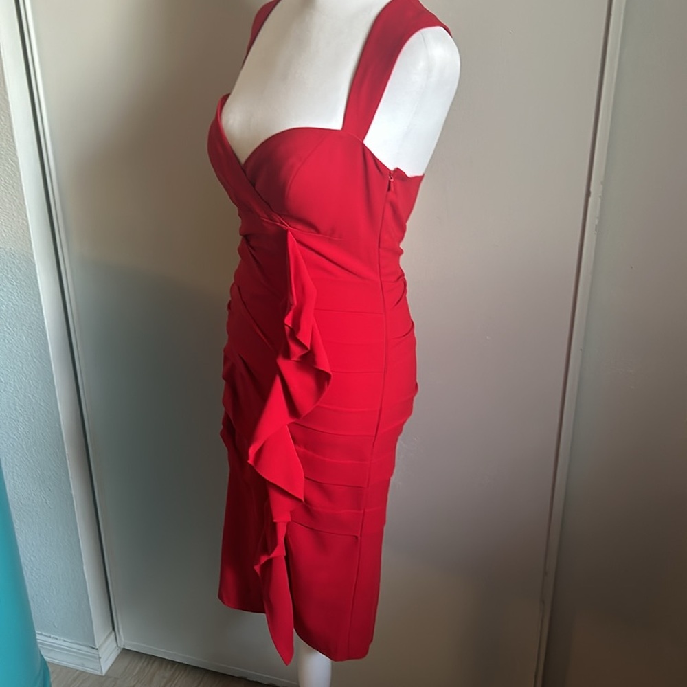 New Nicole Miller Red Silk Ruched Pleated Sleeveless Midi Dress Valentine’s Day - Picture 11 of 16